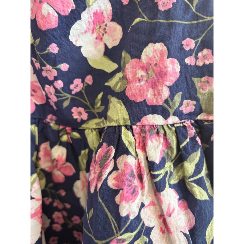 Janie and Jack Girls Navy Pink Floral Ruffle Strap Cutout Back Dress Size 3 - Picture 2 of 5